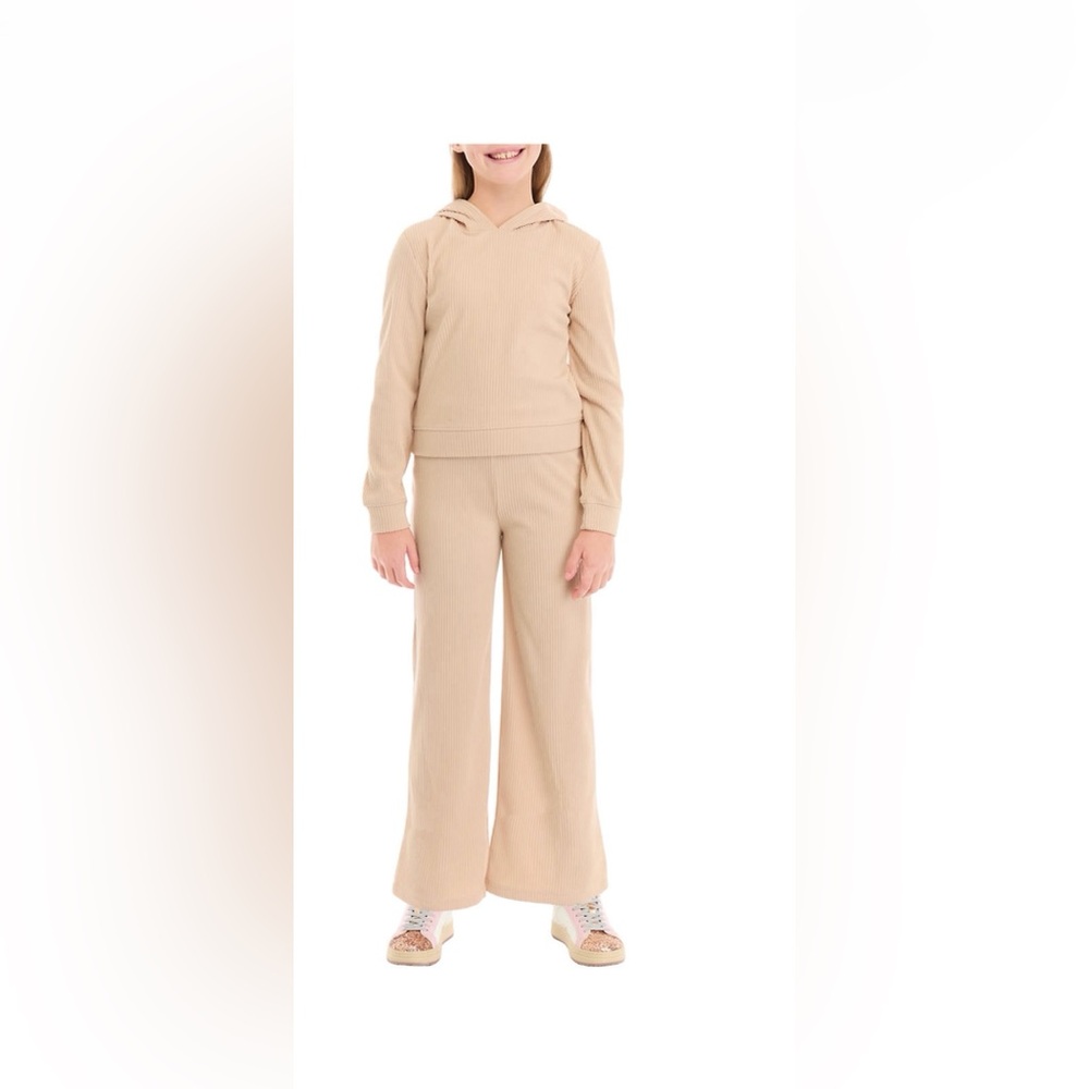 NWT Derek Heart Girls Stylish Ribbed Knit Hooded T-Shirt and Pants Set